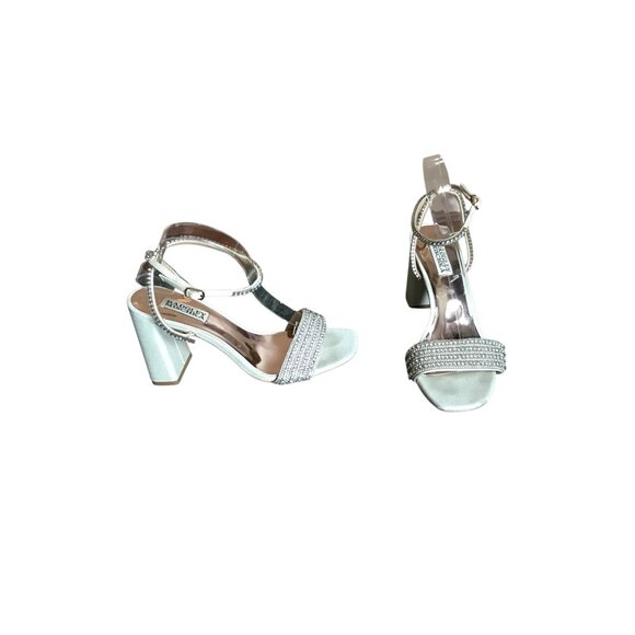 Badgley Mischka Champagne Heels with Rhinestones - Picture 2 of 9